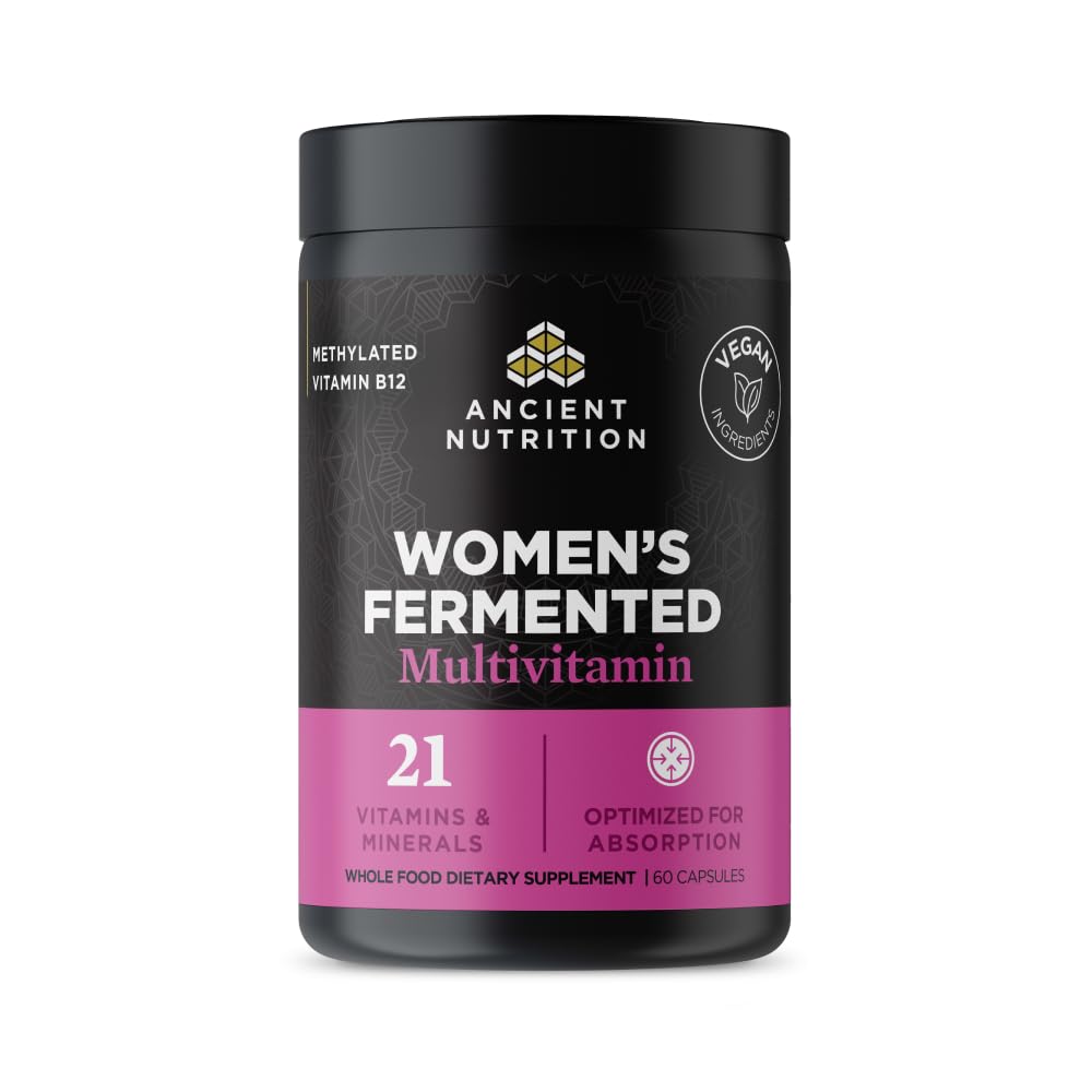 Antična prehrana Multivitamin za ženske, ženske Fermentirani multivitamin z vitaminom C, D, K, cink in magnezij, Imunska podpora, Vegan, 60 Ct