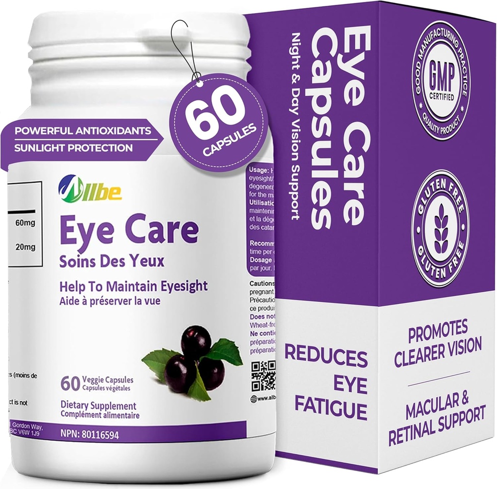 Kapsule za nego oči, pakiranje po 60 luteina 20 mg in Maqui Berry 60 mg, dodatki za zdravje oči za odrasle
