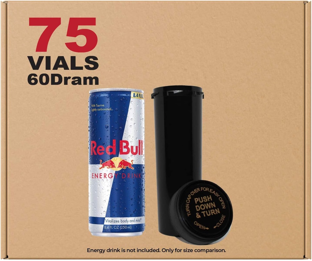 W Gallery 75 Črna 60 Dram Reversible Cap - Airteight Voham dokaz Viale - Plastic Medical stopnje recept steklenice za tablete Zelišča Cvetje dopolnila, razsutem stanju, ne steklene jare