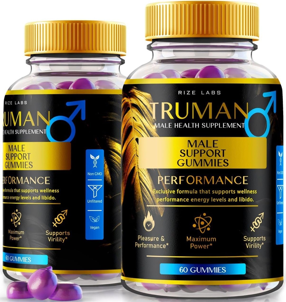 Rize laboratoriji (2 Pack) Truman Gummies, Truman za moške, Truman Performance Supplement Reviews, Truman Gummy, TrumanMale Podpora, Tru Man All-Fizic dodatek, Gomitas (120 Gummies)