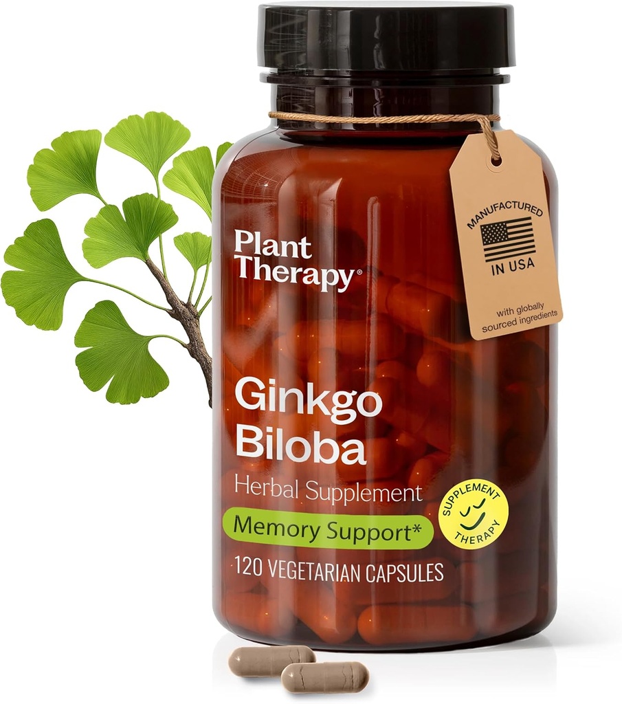 Rastlinska terapija Ginkgo Biloba Kapsule Proizvedene v ZDA 4 Mesec Oskrba podpira spomin Kognitivno funkcijo, zdravo cirkulacijo in antioksidant-Rich dopolnila za ženske & moške 120 Vegetarijanska kapsula