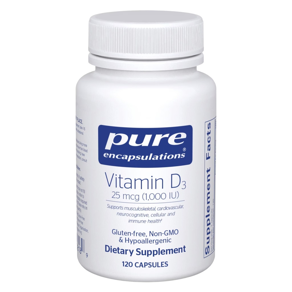 Čiste enkapsulacije Vitamin D3 25 μg (1.000 i.e.) - dodatek k podpori kosti, sklepov, dojk, srca, kolonije in imunskega zdravja - s Premium vitaminom D - 120 kapsul