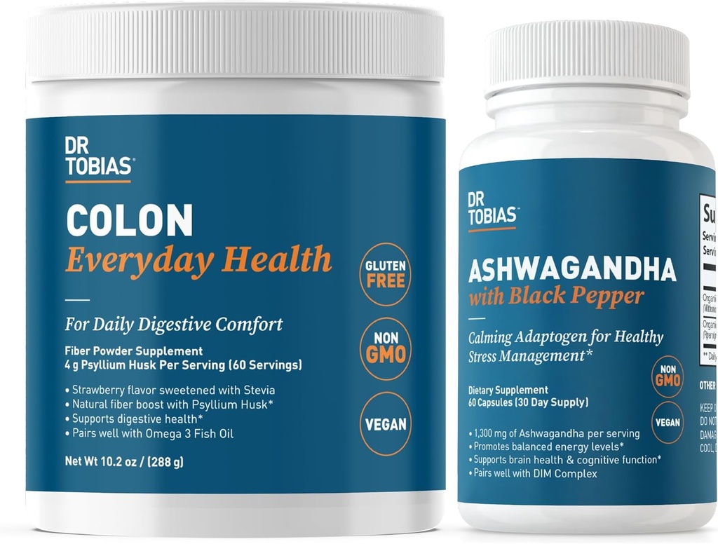 Dr. Tobias Colon vsak dan Zdravje in Ashwagandha kapsule, Prebavne Wellness & Resilience Bundle, Podpira Uravnoteženo energijo in Gut zdravje, Vegan, Non-GMO