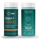 iwi Omega-3 Sport & Brain Omega-3 Bundle, 30 Servings, Vegan rastlin na osnovi Algae Omega 3 z EPA + DHA, Krill & Fish Oil alternativa, brez ribjega pookusa