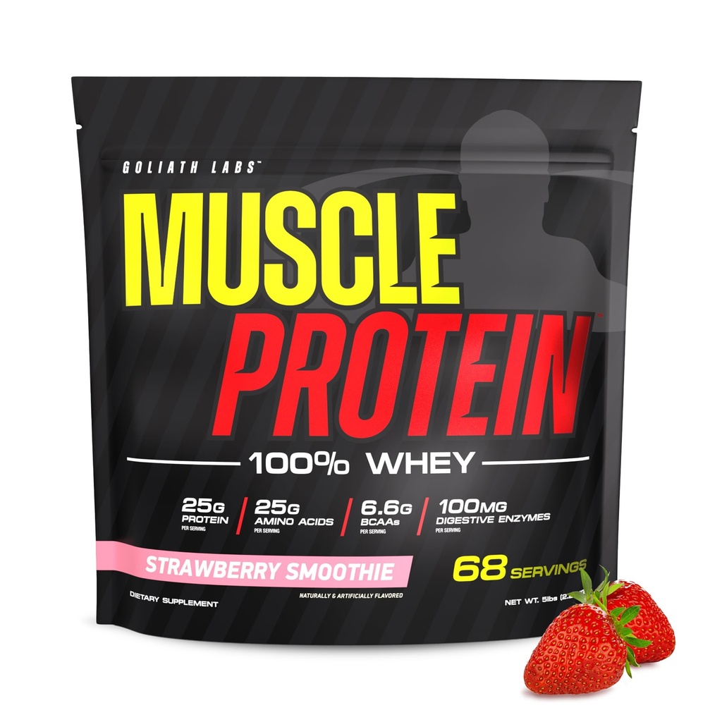 COLOSSAL LABS Muscle Protein Whey Powder [5 lbs/Pack po 1]– Hladno filtrirane, 25g čiste beljakovine, 6.6g BCAA (Packaging May Vary) (5LB, jagode)