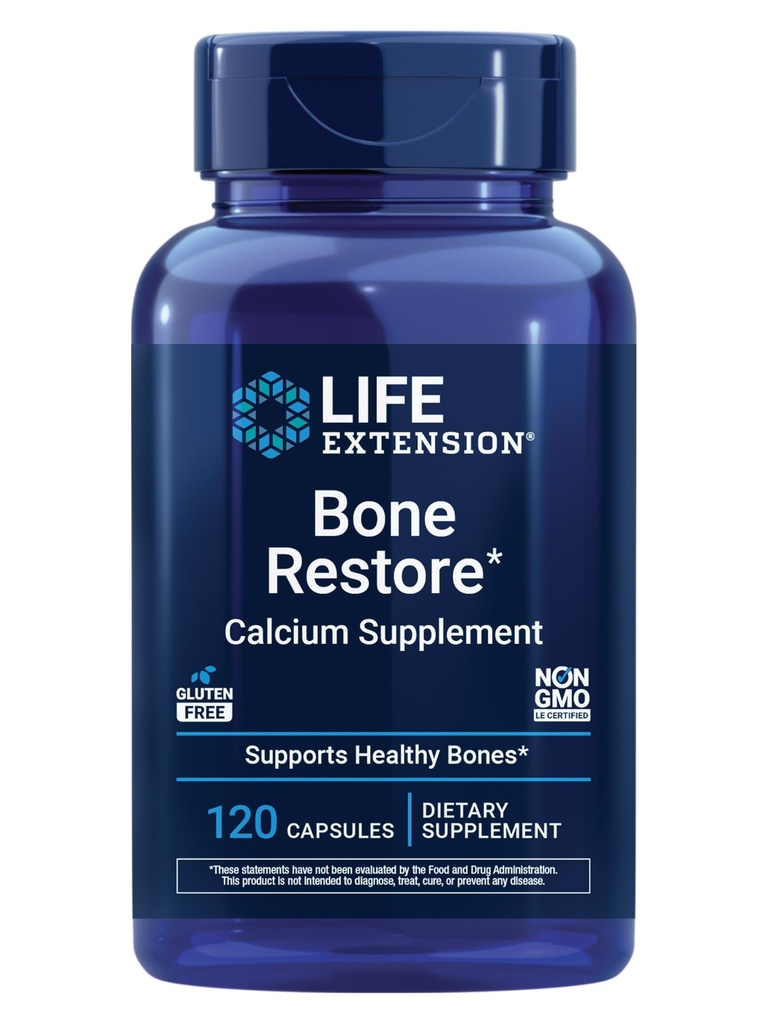 Life Extension Bone Restore Kalcijev dodatek, Vitamin D3, Magnezij, Boron, cink, Mangan, Silicij, Pomaga ohranjati zdravo gostoto kosti, Gluten-free, Ne-GMO, 120 Kapsule