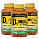 MASON NARAVNI Vitamin D3 25 μg (1000 i.e.), podpora kosti in imunskega sistema iz ribjega jetrnega olja, 60 kapsul (paket s 3)