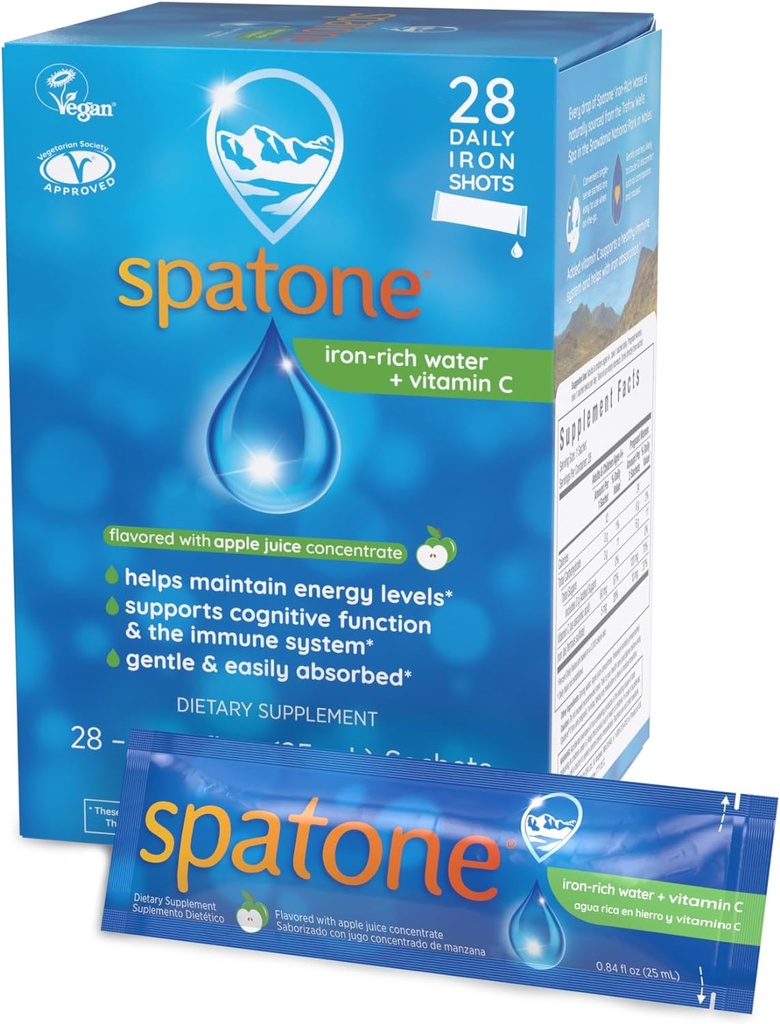 Spaton Natural Liquid Iron Supplement Plus VIT C za ženske - moški in otroci Starost 4+ - Idealno med nosečnostjo - Enostavno Absorbirana & Nežna - Vegan - Apple Flavor - 28-Day - 5mg železa na 20mL Sachet