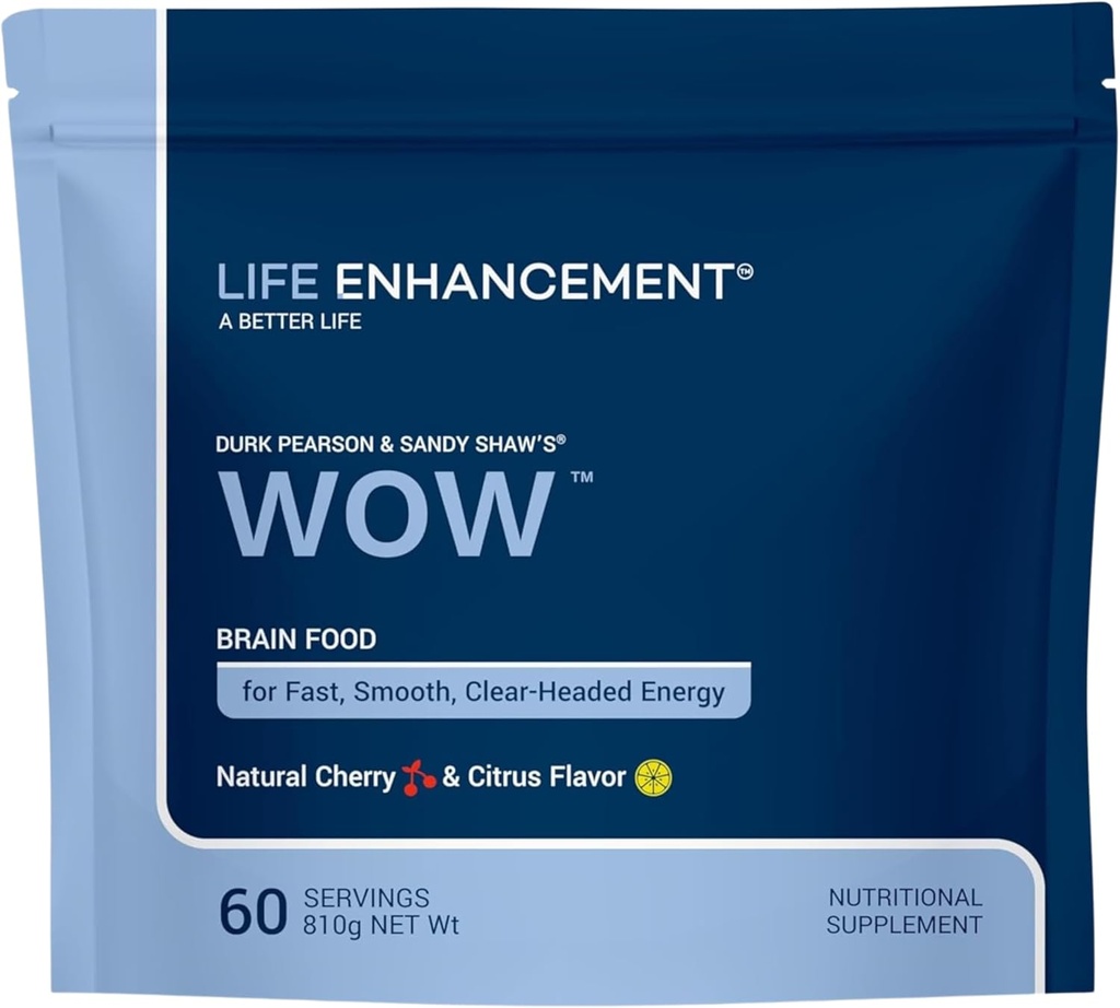 Življenjsko izboljšanje Wow Drink Powder z B12, Niacin, Kofein, Tavrin, Fenilalanin, Vitamin C, & večvitaminski - Proti staranju Powder z nizko-kalorie Brain Boost - 60 Serving