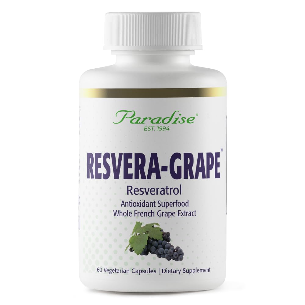 Paradise Zelišča Resveragrape, Resveratrol + Polifenoli + Opc's, Super Močni, Ultra Pure, Non-GMO, Gluten Free, 60 Vegetarijanske kapsule