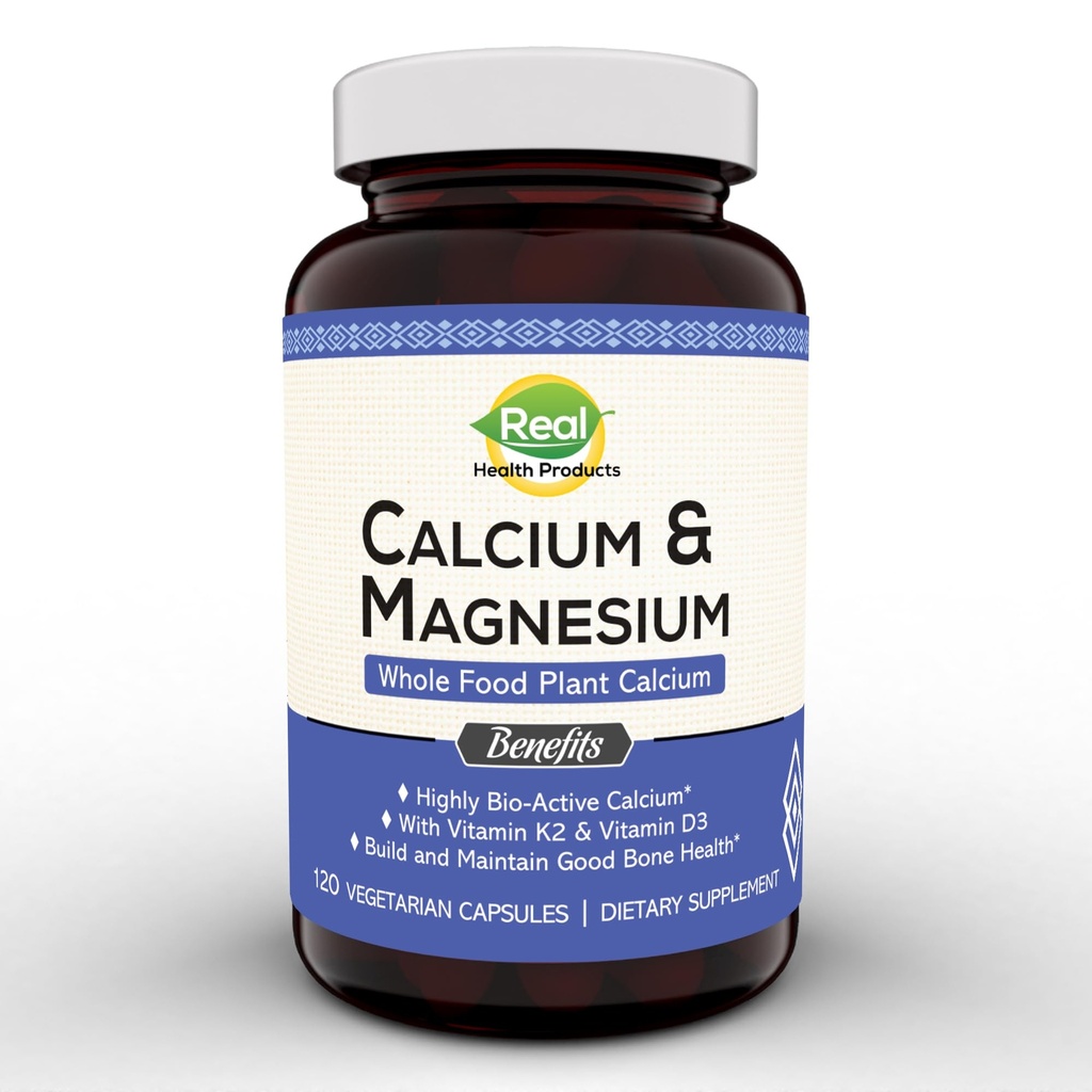 Rastlinski kalcij in magnezij dodatek z boron, vitamin D3 & K2 MK-7 - Optimalno razmerje kalcij-magnezij za moč in zdravje kosti, vegan, ne-GMO, alergen-free, 120 kapsul