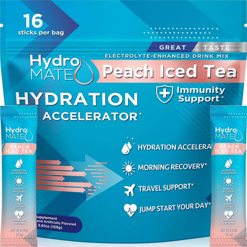 HydroMATE Elektrolit v prahu Prah Tea Hydration Packets nizko sladkor 16 Število