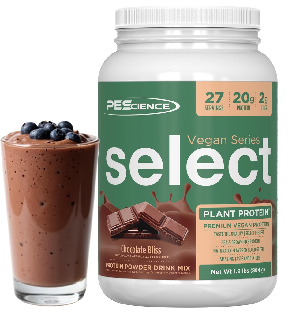 PEScience Select Vegan Protein Powder, Rastlinski Protein Powder, Neverjeten okus, Gladka tekstura, Pea in Brown Rice Mešanica, Brez mleka, Laktoza, Brez glutena - čokoladni Bliss, 27 Servisi
