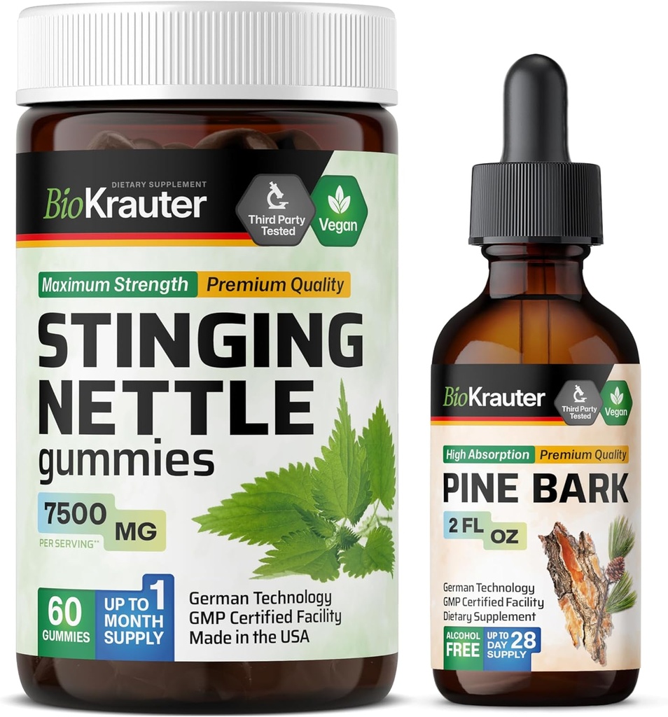 BIO KRAUTER Sting Nettle 60 Gummies & Pine Bark Tincture 2 Fl. Oz.