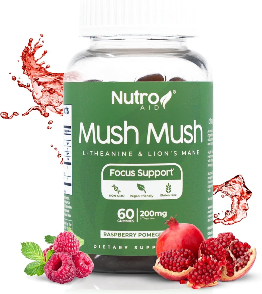 Levi Mane dodatek - goba Gumies - Mush Mush Genius Gobe Magic Mind - spodbuja fokus z L-Theanine & Lions Mane - Raspberry & Pomegranate Flavor za Perk energije - 60 Gumies