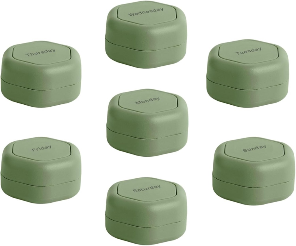 Cadence Travel Containers - Komplet tablet - Magnetic Travel Kapsules,Daily Medicine Organizator za tablete, dodatki, in vitamini - 7 Flex Smalls (0,56oz) za tedenske tablete Organizator - Eucalyptus