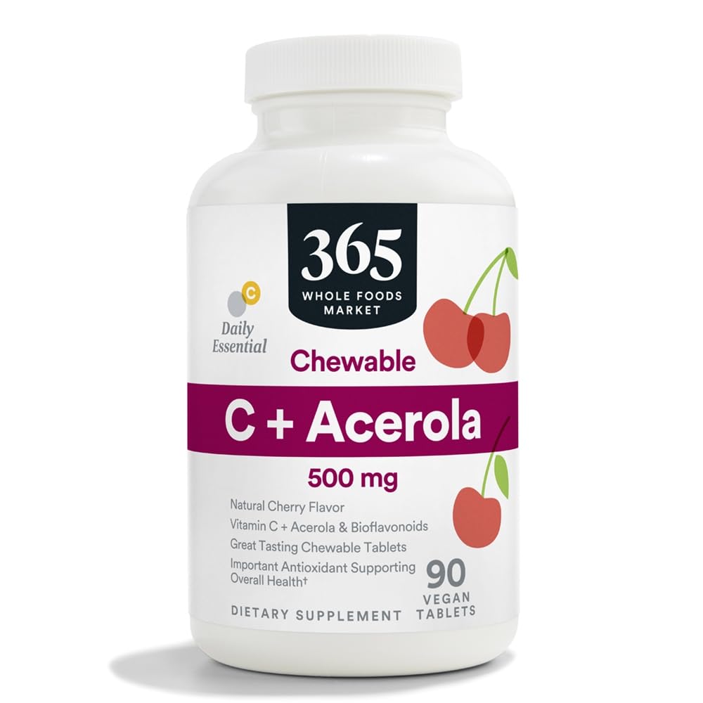 365 by Cela živila Market, Žvečljiva C + Acerola C 500mg, naravna češnjeva aroma, Vegan, 90 tablet