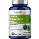 NusaPure alfa lipojska kislina 600 mg na odmerek 180 Veggie kapsul (vegetarijanska, ne-GMO, veganska)