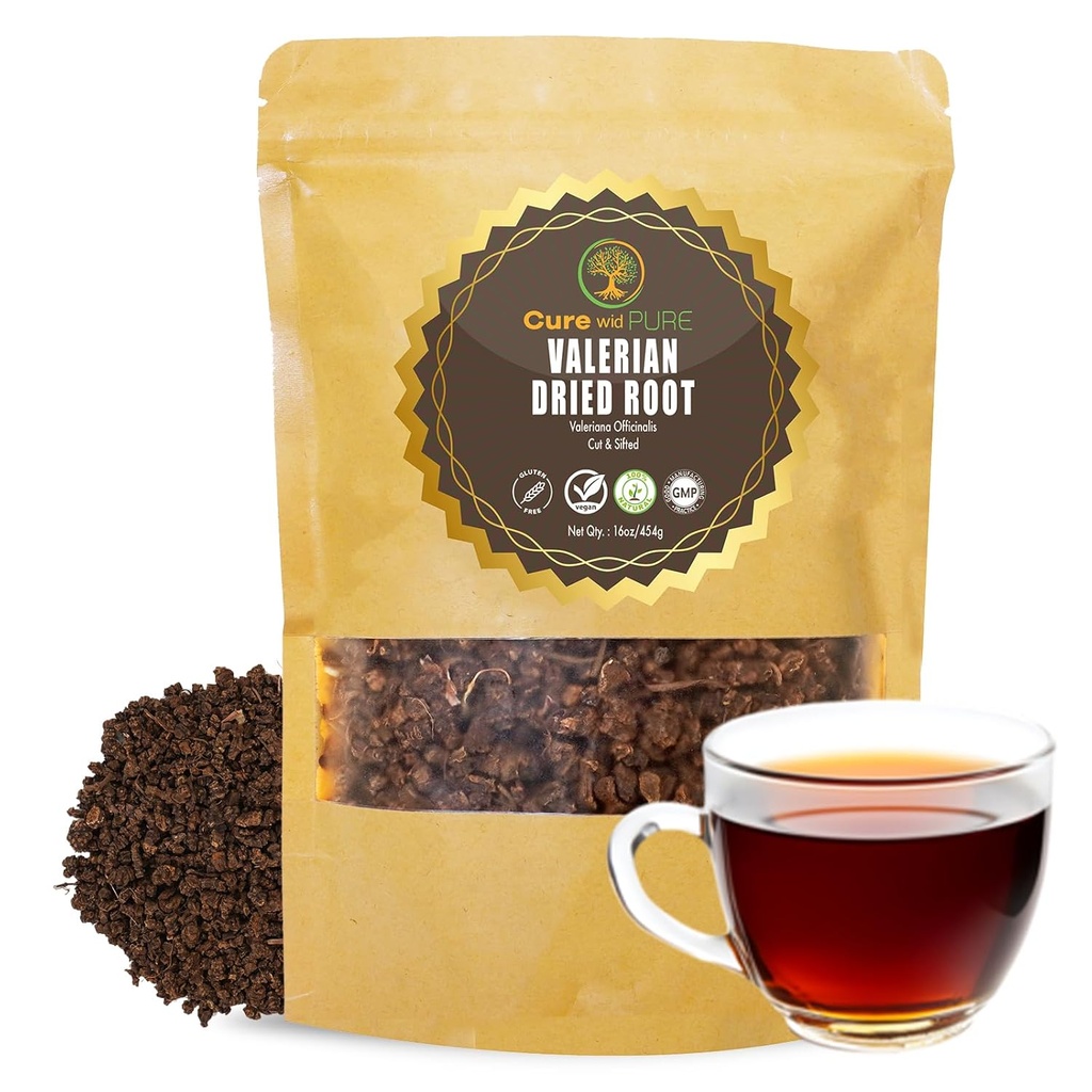 Zdravilo Pure Organic Valerian Root Tea - cut,Sifted & Neobsevani Valerian Tea spodbuja naravno sproščujoče spanje - Te De Valeriana officinalis in Reseable Eco Friendly Pouch 16oz