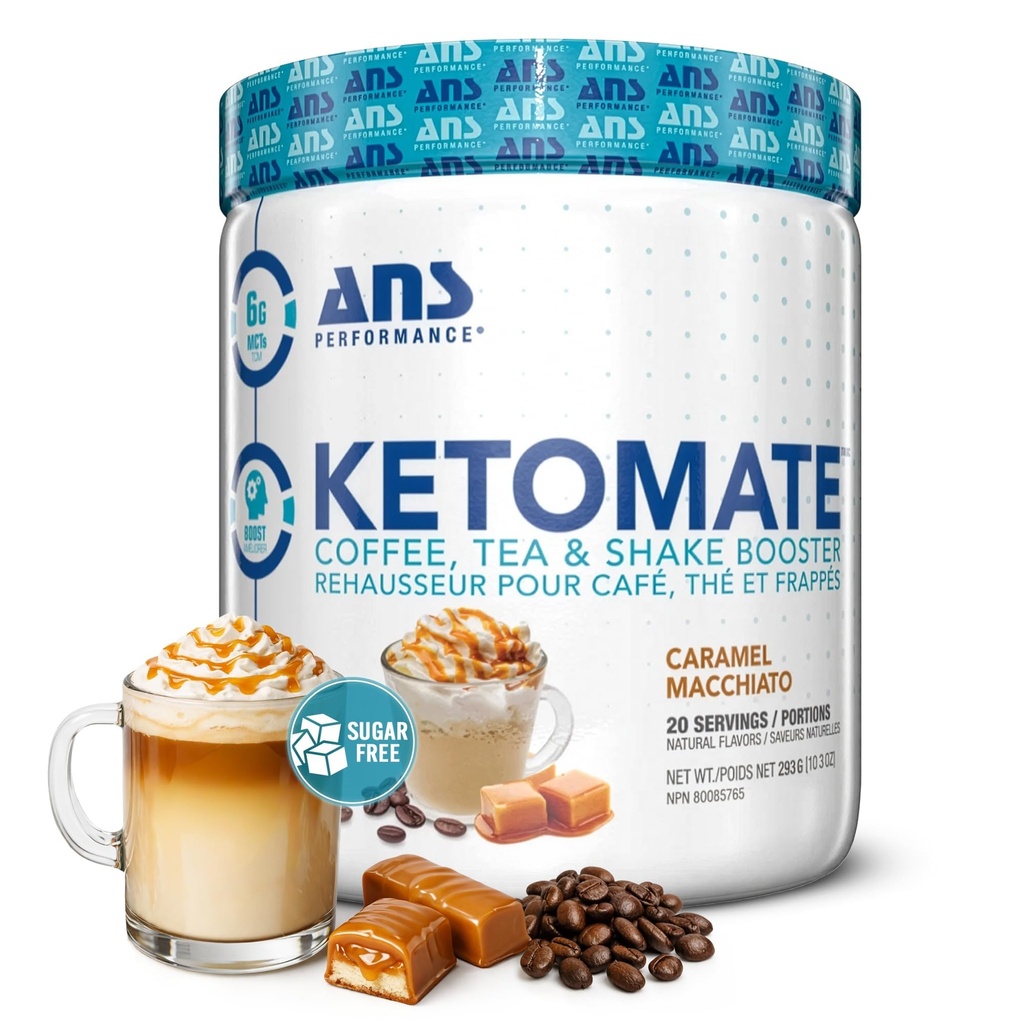 ANS zmogljivost Ketomate kava Creamer z MCT oljem v prahu, okusno, brez sladkorja krema za kavo, čaj in pretresi, Popoln Keto Energy Powder, 20 Serving, 15oz, Caramel Macchiato