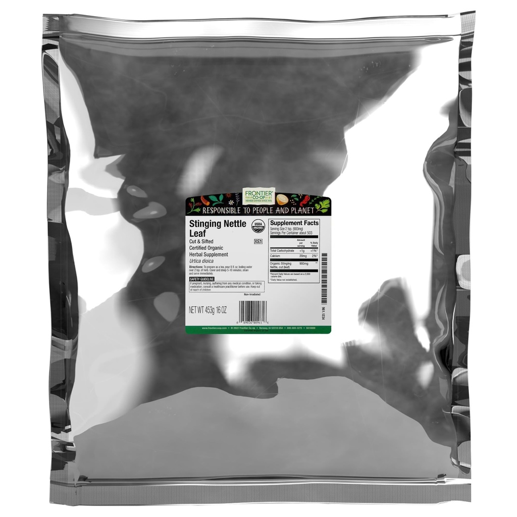 Frontier Co-op Organic Sting Nettle List, rezano in Sifted, za izdelavo koprive čaj, Kosher 