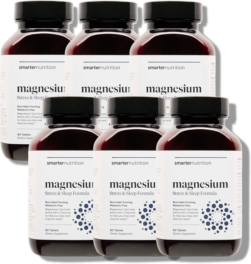 Smarter Nutrition Magnezij Complex - kelirani magnezijev glicinat + citrat, malat za spanje, sprostitev, mišice in živci + klinično dokazano L-teanin, ne-GMO-360 tableta[180-dnevna oskrba]