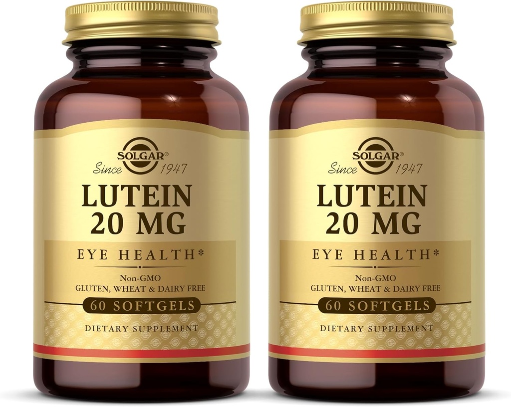 Solgar Lutein 20 mg, 60 Softgels (paket z 2) - Podpira zdravje oči - pomaga filtrirati modro svetlobo - vsebuje FloraGLO Lutein - Non-GMO, Gluten Free, Dairy Free - 120 skupaj Serving