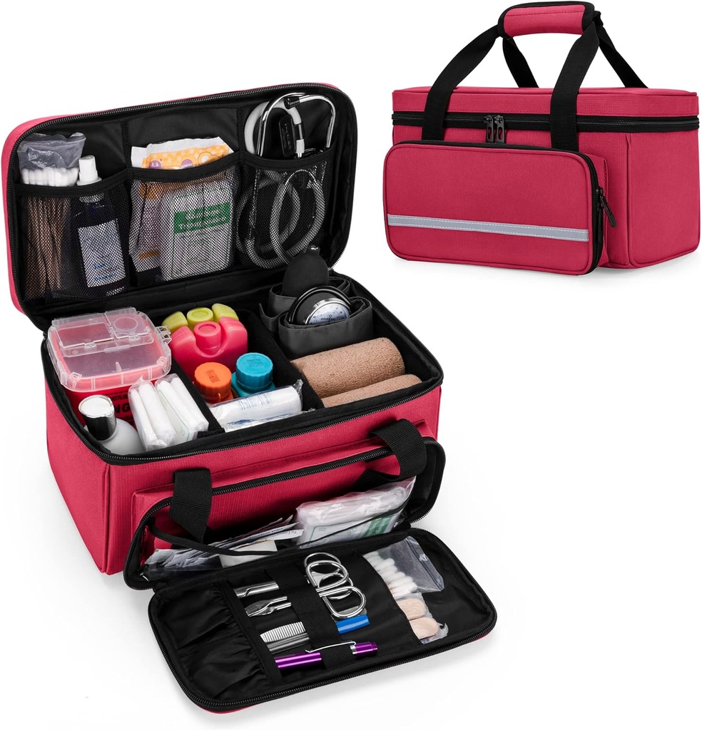 CURMIO majhna vrečka prve pomoči prazna, družina prva pomoč Kit Case, Medicine shranjevanje Organizator Box za dom in potovanja, rdeča (Patent nerešen)