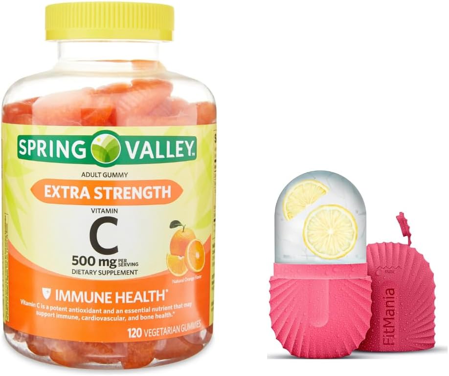 Spring Valley Dodatna moč Vitamin C Prehranska dopolnila vegetarijanske žvečilke, Orange, 500 mg, 120 Ct in darilo Ice Roller za obraz