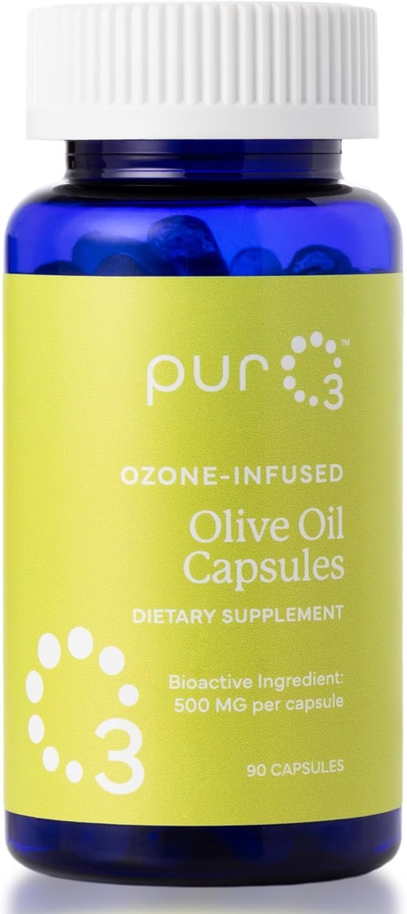 PurO3 Extra Deviško oljčno olje Kapsule - Visoka moč Čista ozonirana olja za imuno podporo & Wellness Prednosti - Organski kisik Infundirani dodatek - 90 Veggie Softgels