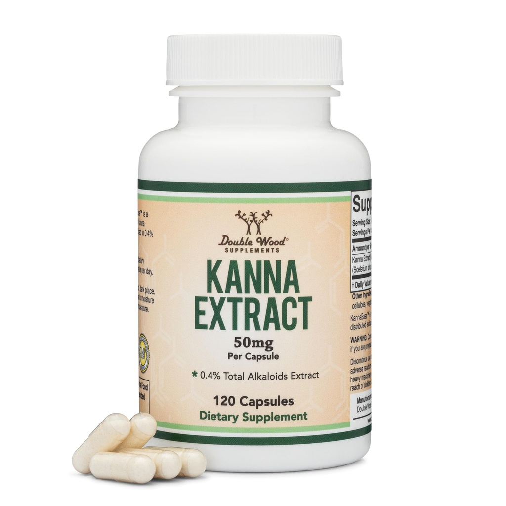 Kanna Extract dodatek (Sceletium Tortuosum) - 50mg na kapsule, 120 Štetje - za sprostitev in mir uma (Min .4% skupaj Alkaloidi) Non-GMO, Gluten Free, Vegan Varen z dvojnim lesom