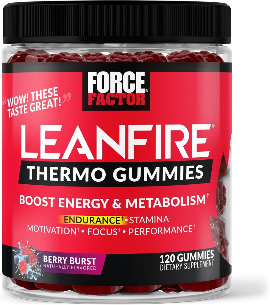 Sila Factor LeanFire Termo Gumies z B12 Vitamini, kofein, & Zelena kava Fižol, Boost Energija, Presnova, vzdržljivost, Stamina, Motivacija, Fokus, & Performance, Pred vadbo Gumies, 120 Gumies