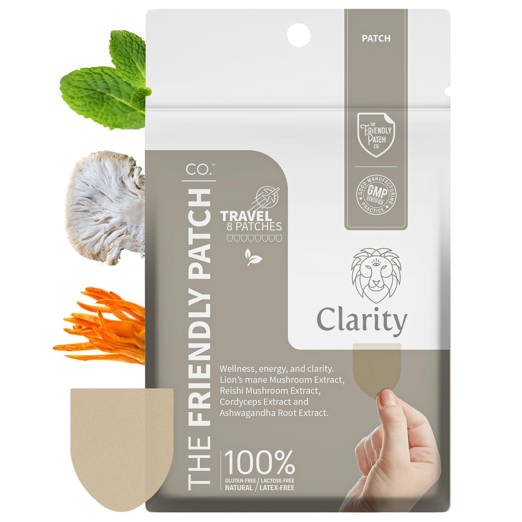 Prijazna krpica – Clarity goba obliži z levjo grivo, Reishi, Cordyceps & Ashwagandha – nootropična energija, spomin, Fokus za ženske in moške 8 paket