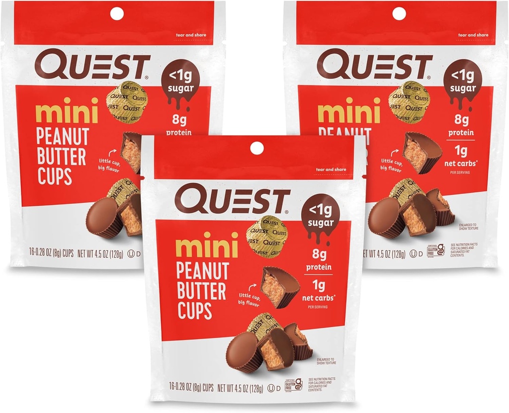 Quest Nutrition Mini Peanut Butter Cup, Visoke beljakovine, Nizki ogljikovi hidrati, Gluten prost, 16 Število (Pack 3)