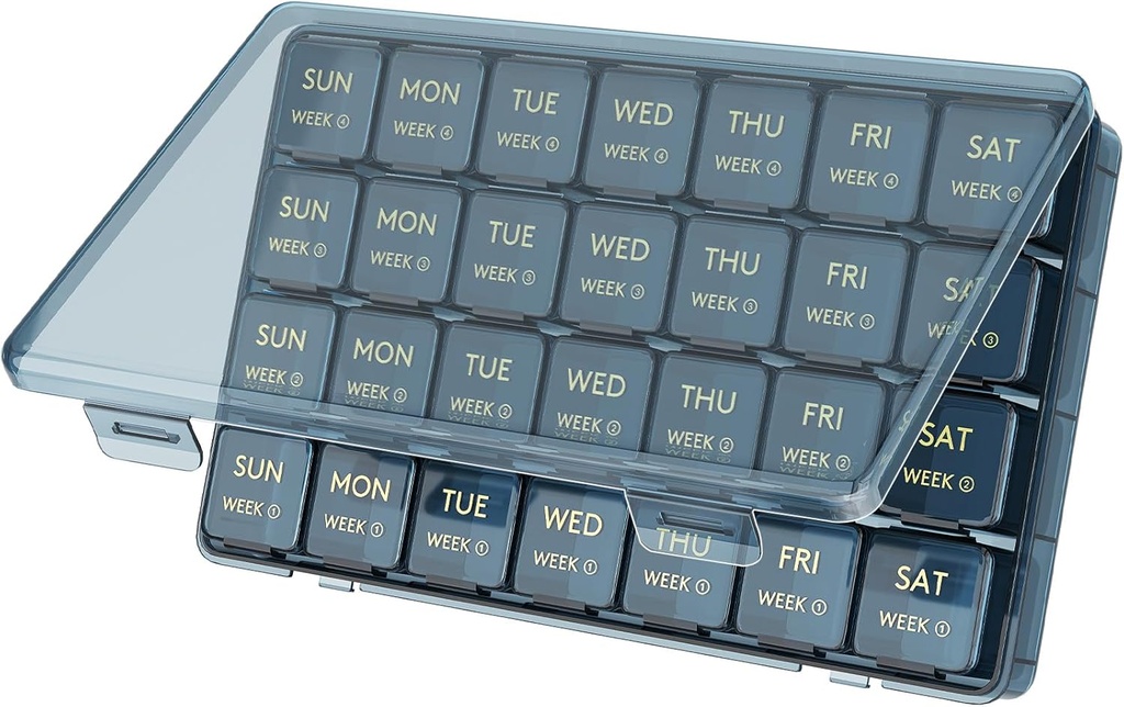 Lifewit Mesečni tablete Organizator, 28 Day Pill Box, 4 Tedens En mesec Pill Primeri, Veliki predeli Medicina Organizator za vitamine, Ribja olja, Dodatki, Modra