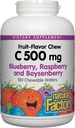 Naravni dejavniki, Otroci Žvečljivi Vitamin C 500 mg, Podpira Imunsko zdravje, Kosti, Zobje in Gumi, Borovnice, Malina in Boysenberry, 180 Število (Pack od 1)