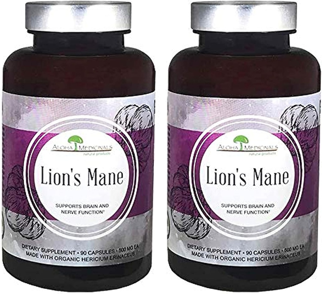 Aloha Medicines Lion’s Mane, Certified Organic Gobe dodatek, pakiranje po 2, 90 Kapsule vsak