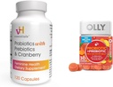 vH esencials Probiotiki s prebiotiki in brusnice Feminine Health kapsule paket z OLY Probiotic + Prebiotic Gummy Pregestive in Gut Health Žvečljivi dodatek