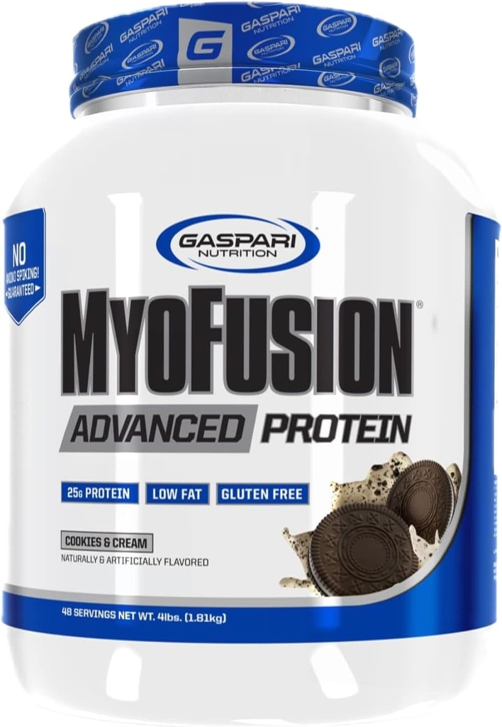 Gaspari Nutrition Myofusion Advanced Protein, Beljakovine z Whey Protein, Kazein Protein in izolat Protein, brez maščob in glutena (piškotki in krema, 4 funt)