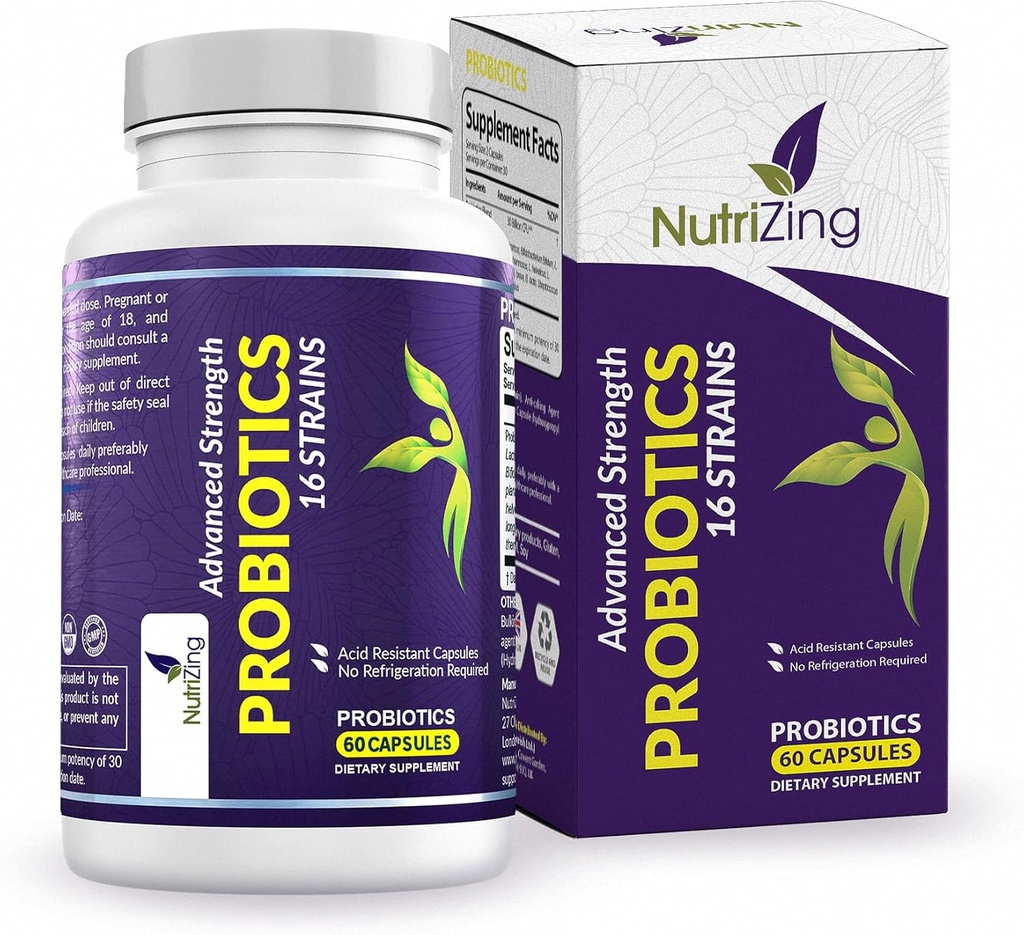 NutriZing Vegan Probiotiki za digestivno zdravje - 30 milijard CFU & 16 sevov - Bifidobacterium & Lactobacillus Probiotics za moške in ženske - Zapoznela sprostitev Probiotic Gut Health Supplement