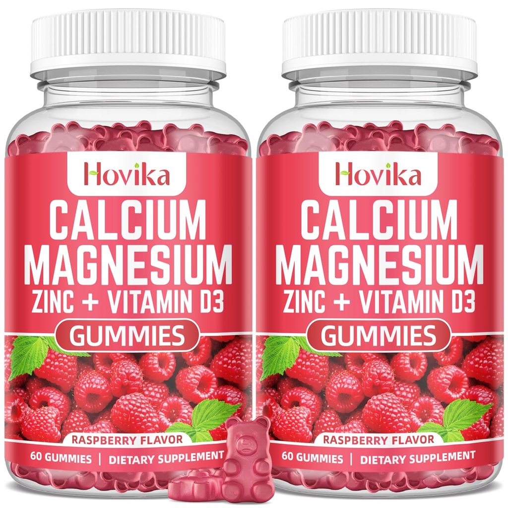 Kalcij Magnezijev cink Gumiji s kalijevim vitaminom C, B6, D3, K2 - Kalcij za ženske in moške - kalcij Magnezijev cink Multi Vitamin dodatek za kosti, mišice, zobje, miren, Mood - 2 paket - 60 Cts