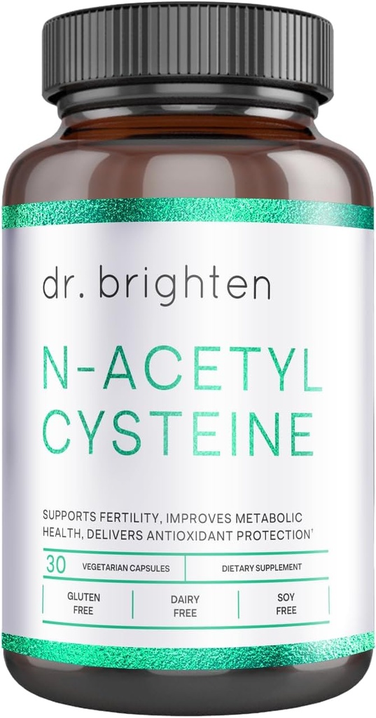 Dr. Brighten N-Acetil-Cysteine (NAC) – Močni glutation Precursor Aminokislina dopolnilo za optimalno detoksifikacijo, imunske funkcije in PCOS – 30 kapsul