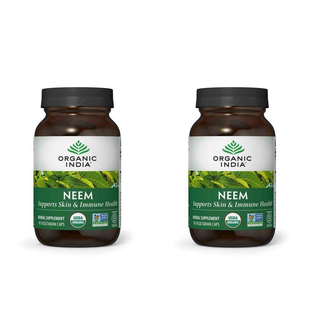 ORGANIC INDIA Neem Leaf Kapsule, zeliščni dodatek - podpira kožo, imunski, in jetra zdravje, Detox, Vegan, Gluten-free, USDA Certified Organic - 90 Kapsule (2-Pack)