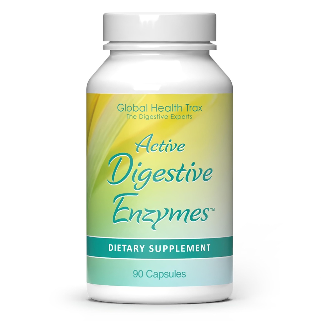 Global Health Trax - Active Digestive Enzymes dopolnilo, 90 Kapsule - Celovita digestivna podpora z encimi za spodbujanje zdravo prebavljanje za moške in ženske