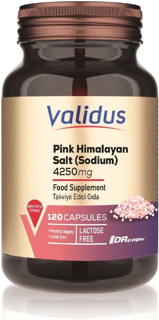 Validus rožnata himalajska sol Sodyum 200 mg 120 kapsul