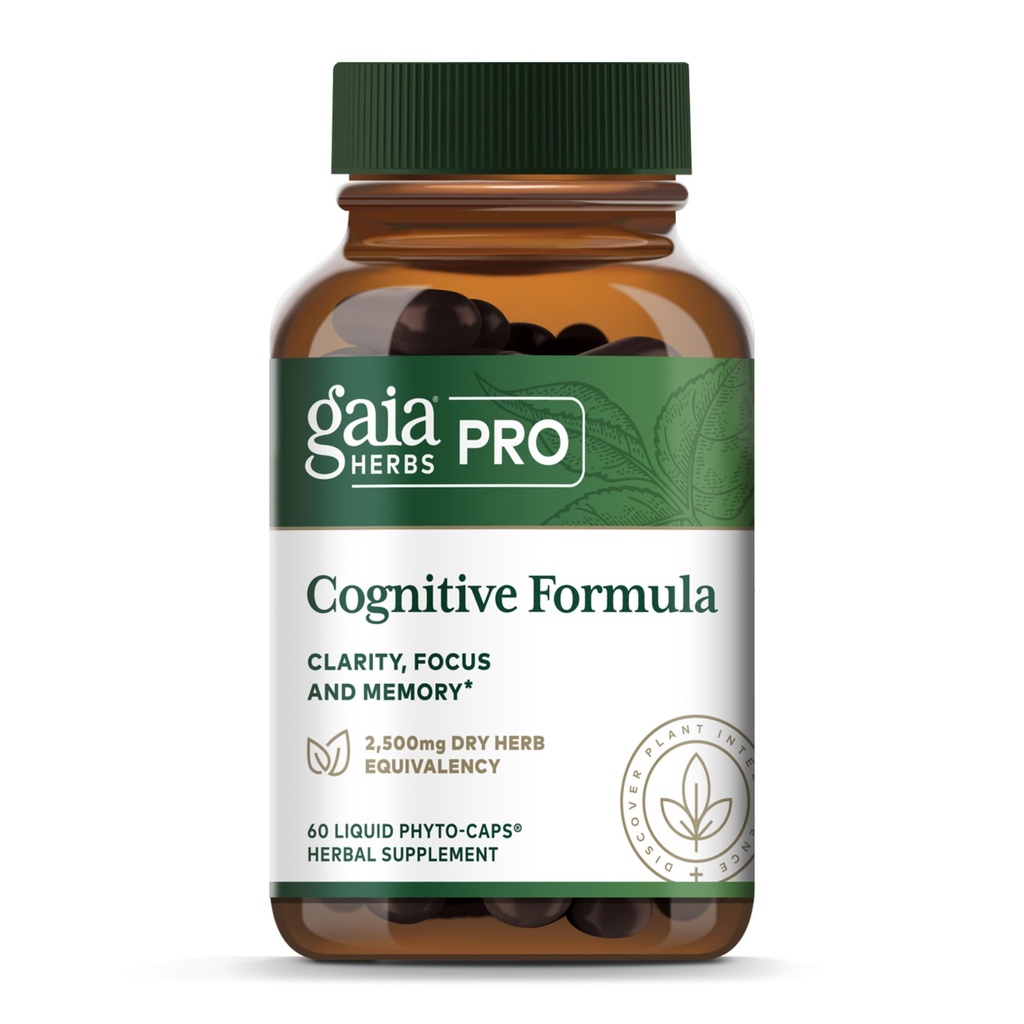 GAIA HERBS PRO Cognitive Formula - Brain Health & Blood Flow Supplement* - Podpora za kroženje* z Fo-TI Root, Ginkgo Leaf, & Gotu Kola Leaf - 60 Liquid Phyto-Caps (30 strežb)
