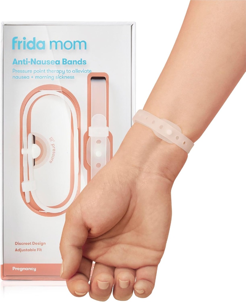 Frida mama navzea Bands za jutranje lajšanje bolezni, 24/7 podpora skozi Tlačno točko terapijo, Vključuje 2 pasovi in shranjevanje primera