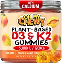 Center-Filled Vitamin D3 K2 Gummies - Kids, Teens & Adults - Supplement for Healthy Teeth, Bone, Energy & Immunity - 5000 IU D3, 120 mcg K2(MK-7), 120 mg Calcium - Vegan & Non-GMO - 120 Count