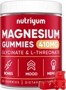 Magnezij Glycinate Gumies za odrasle in otroke - 410mg Elemental Magnezijev L-treonat Žvečilni izdelki za kosti in spomin podporo, miren Mood - 2 Mesec dobava Magnezij Gumies dopolnilni kompleks - 60 kosov