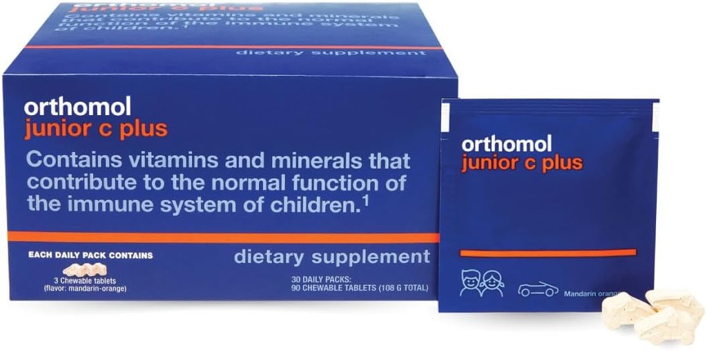 Orthomol Immun Junior C Plus, Kid's multivitamin, Tangerine Flavor, 30-dnevna zaloga